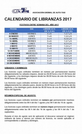 CALENDARIO DE LIBRANZAS PARA 2017