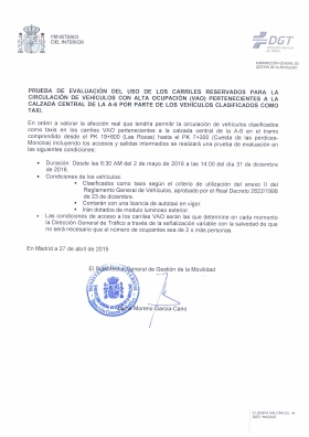 LA DGT RATIFICA QUE LOS TAXIS PUEDEN CIRCULAR POR EL BUS VAO DE LA A6 EN LIBRE