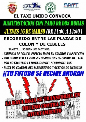 16 DE MARZO: MANIFESTACIÓN Y PARO DEL TAXI EN MADRID