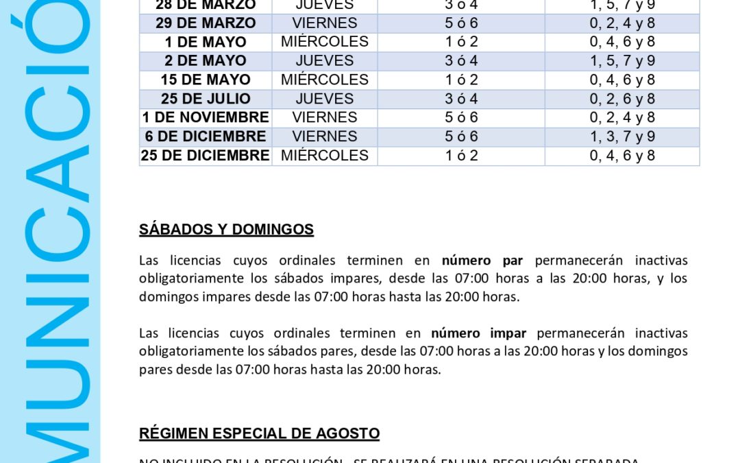 PUBLICADO EL CALENDARIO DE LIBRANZAS PARA EL AÑO 2024