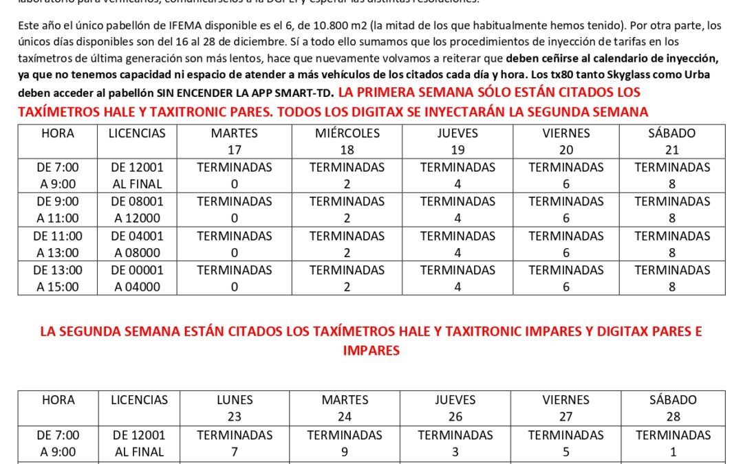 EL 17 DE DICIEMBRE ARRANCA LA INYECCIÓN DE TARIFAS EN EL PABELLÓN 6 DE IFEMA