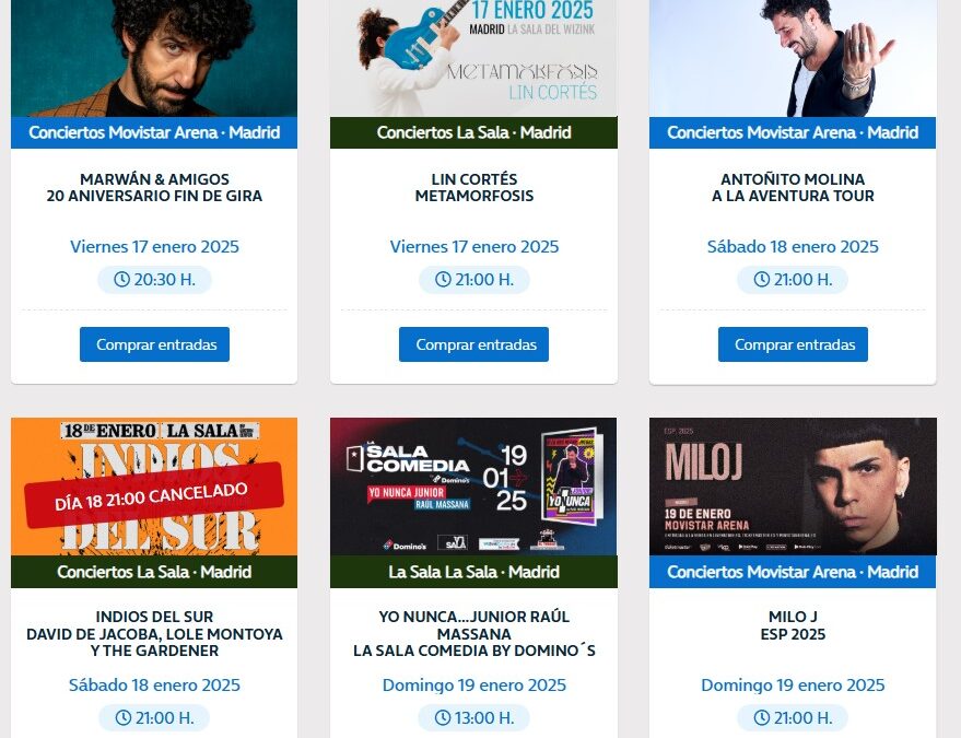 ATENTOS A LOS CONCIERTOS EN EL MOVISTAR ARENA (ANTIGUO WIZINK CENTER)