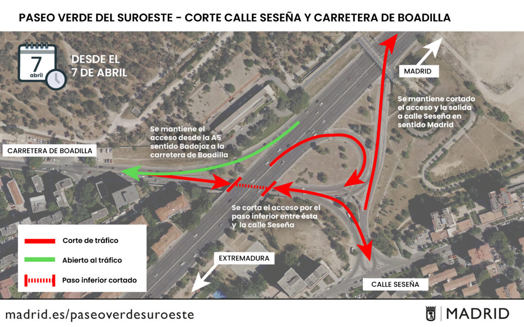 OBRAS EN LA A-5: CORTE TOTAL DEL PASO INFERIOR DE VEHICULOS QUE ENLAZA LA CARRETERA DE BOADILLA Y CONSTRUCCIÓN DEL BAIPÁS