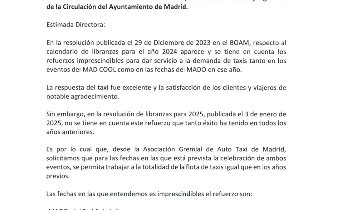 LA ASOCIACIÓN GREMIAL SOLICITA EL REFUERZO PARA EL MADO Y EL MAD COOL 2025