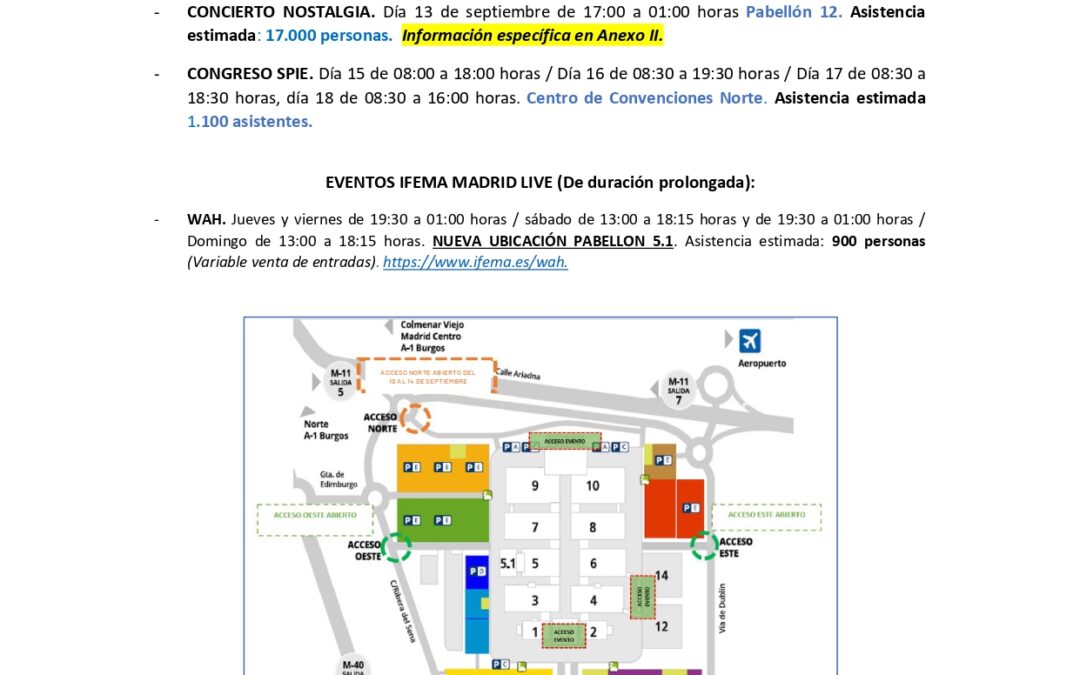 INFORMACIÓN ACCESOS A IFEMA MADRID DE 4 AL 16 DE SEPTIEMBRE