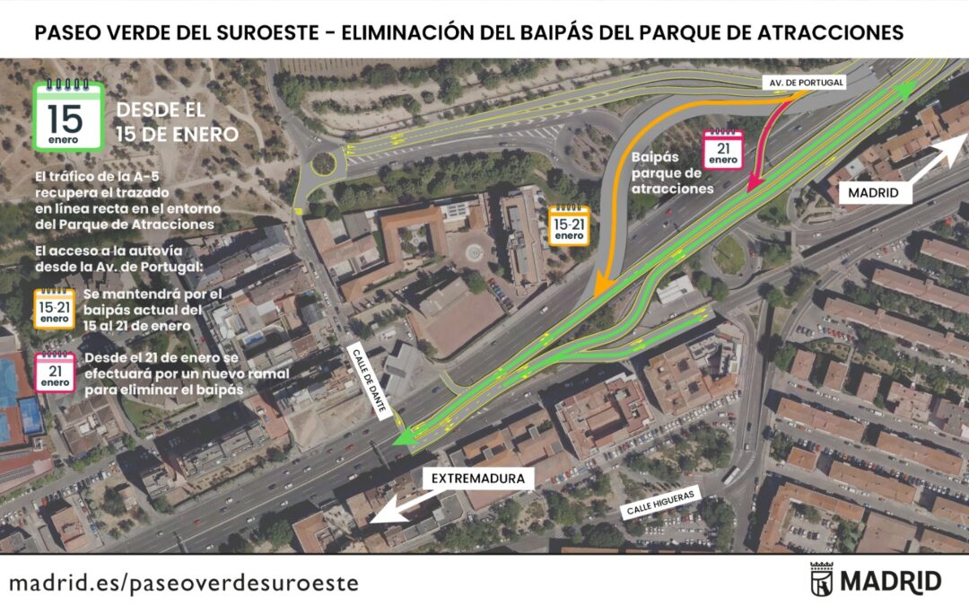 SOTERRAMIENTO DE LA A5: SE SIMPLIFICA EL TRAZADO PARA EL TRÁFICO RODADO CON LA ELIMINACIÓN DEL DESVÍO EN LA CURVA DEL PARQUE DE ATRACCIONES
