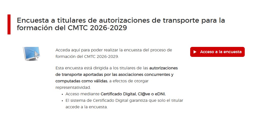 ENCUESTA A TITULARES DE AUTORIZACIONES DE TRANSPORTE PARA LA FORMACIÓN DEL CMTC 2026-2029
